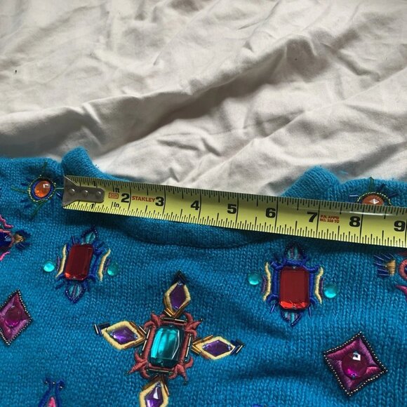 I.B. Diffusion VTG 90s Beaded Silk Blend Angora Sweater Women's Size M Blue - Picture 11 of 16